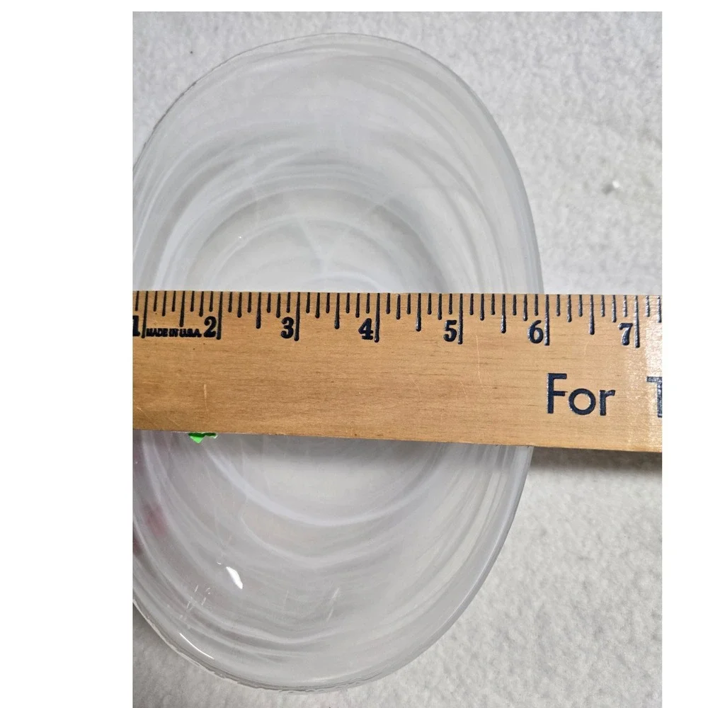 White Alabaster Swirl Art Glass Oval Serving Bowl Centerpiece 8.5 Inch